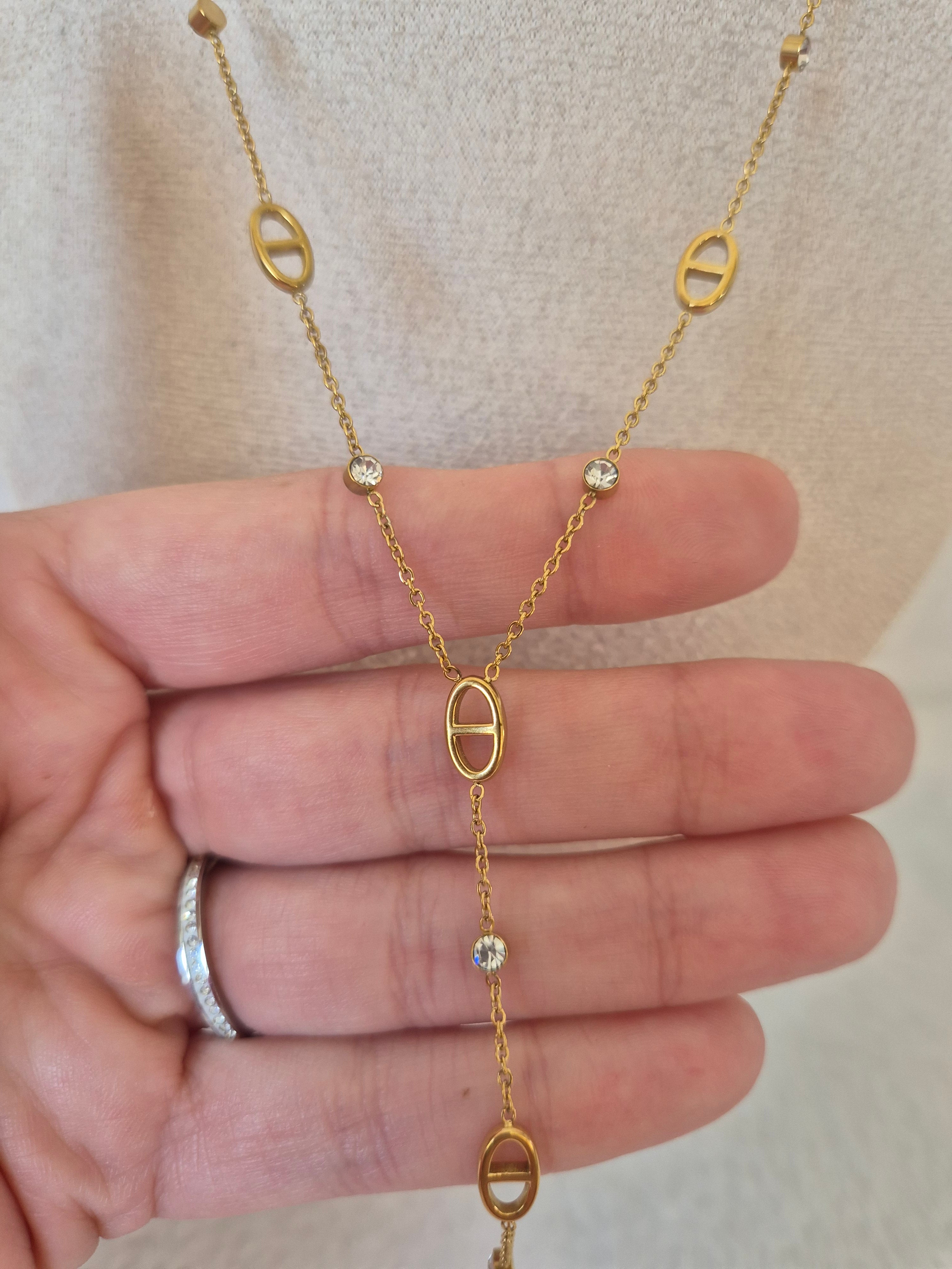 Collier Y maille marine