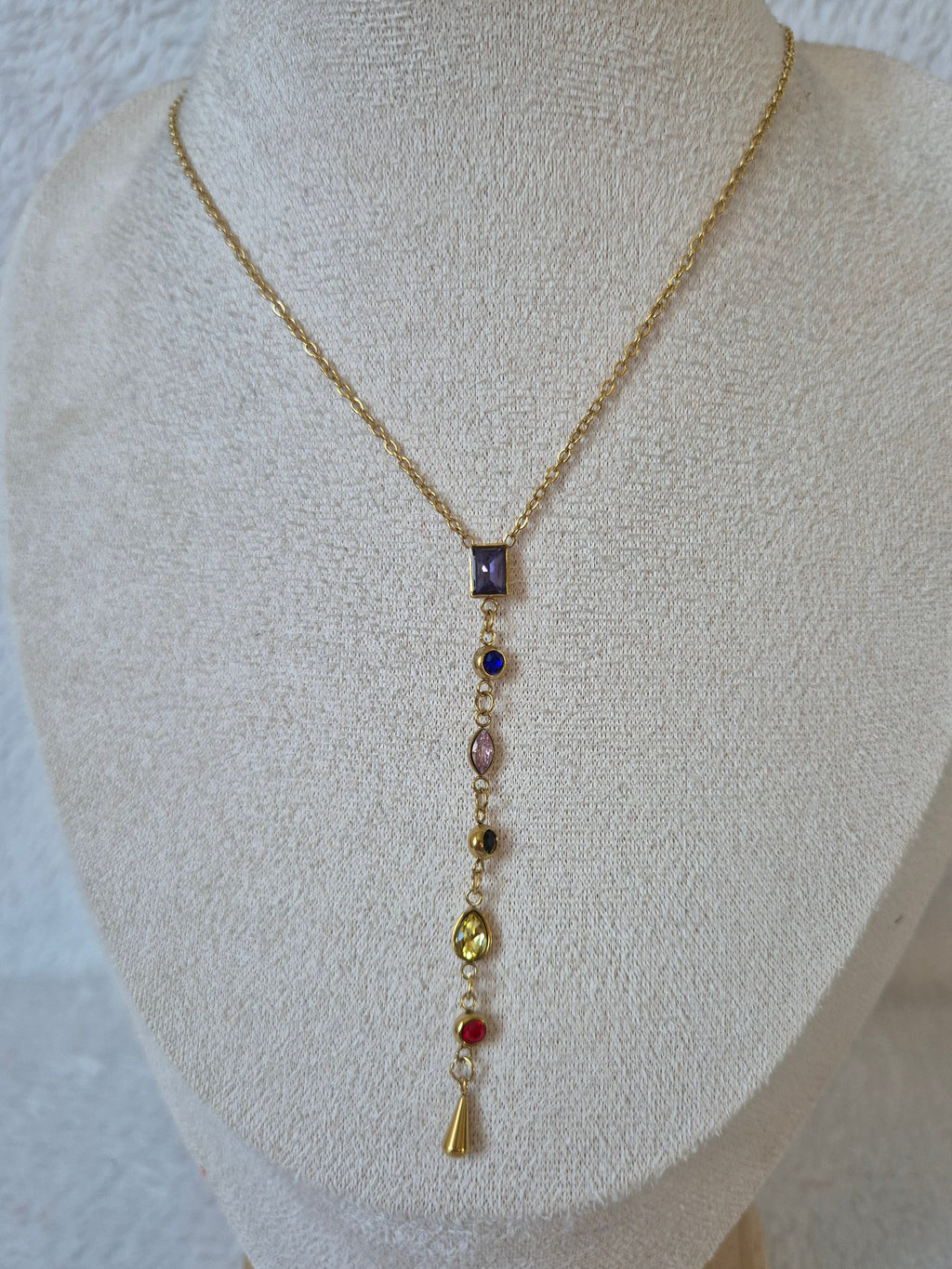Collier Y strass multicolores