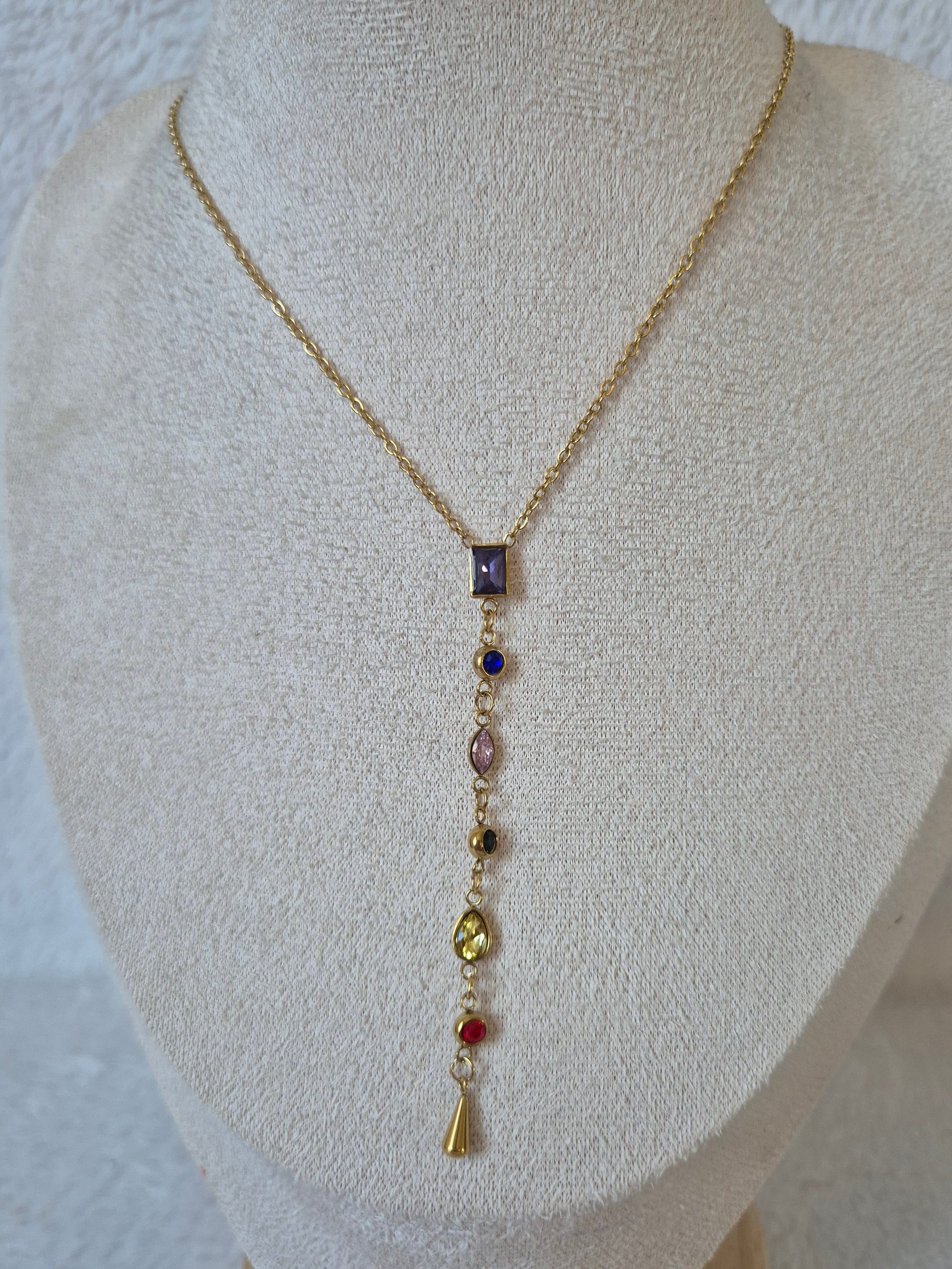 Collier Y strass multicolores