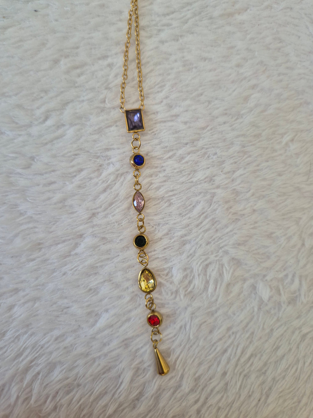Collier Y strass multicolores