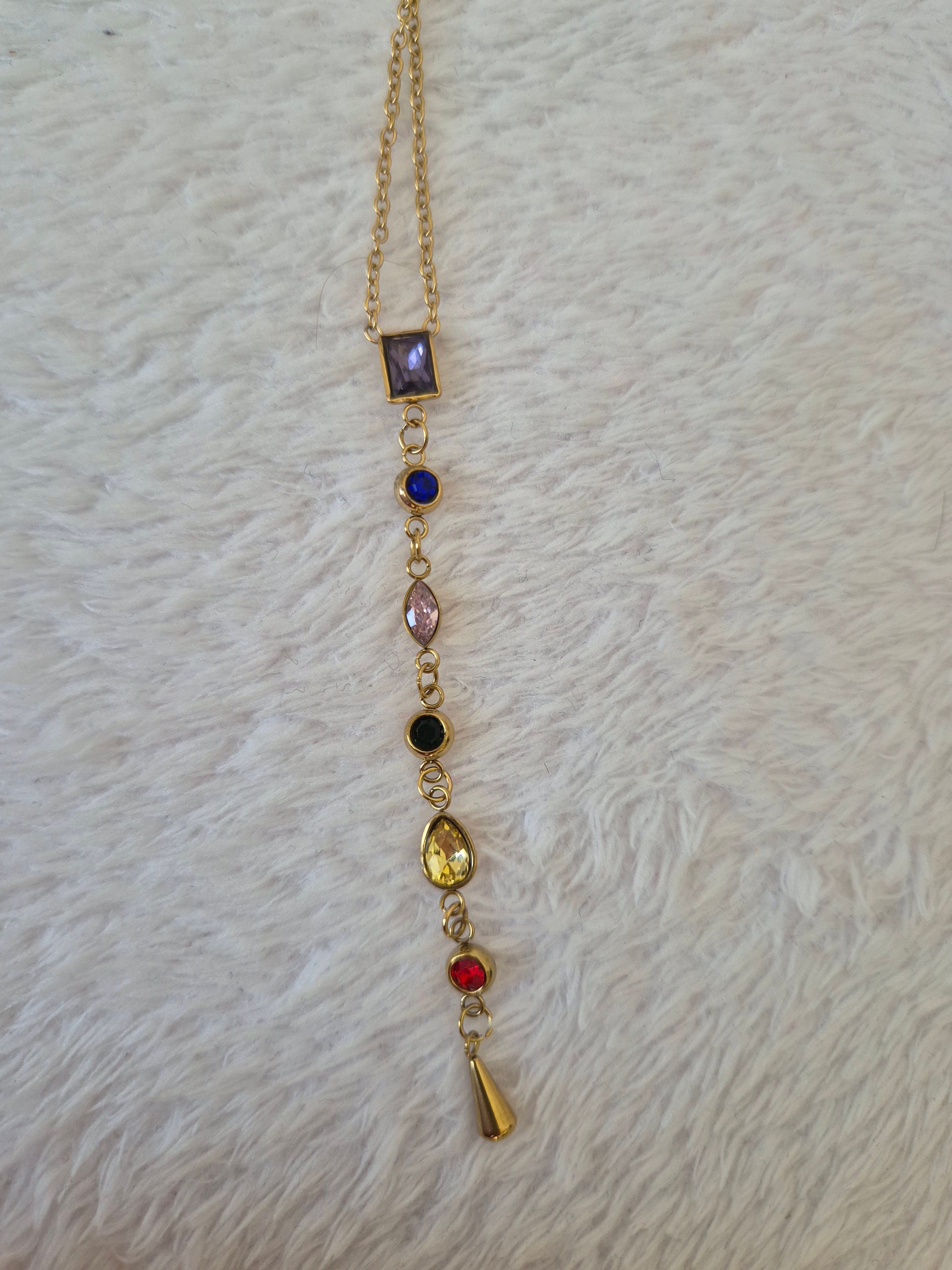 Collier Y strass multicolores