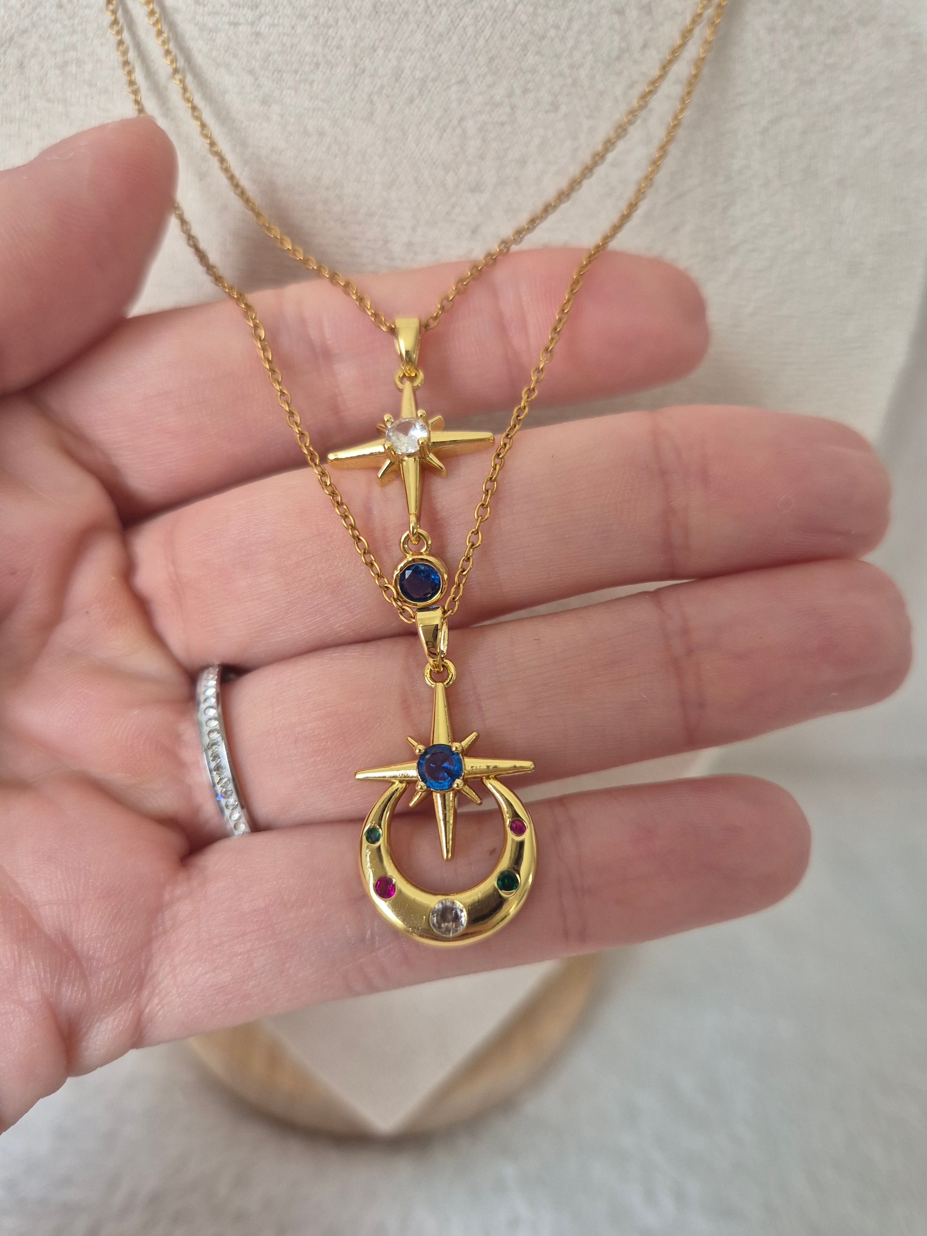 Collier lune étoiles