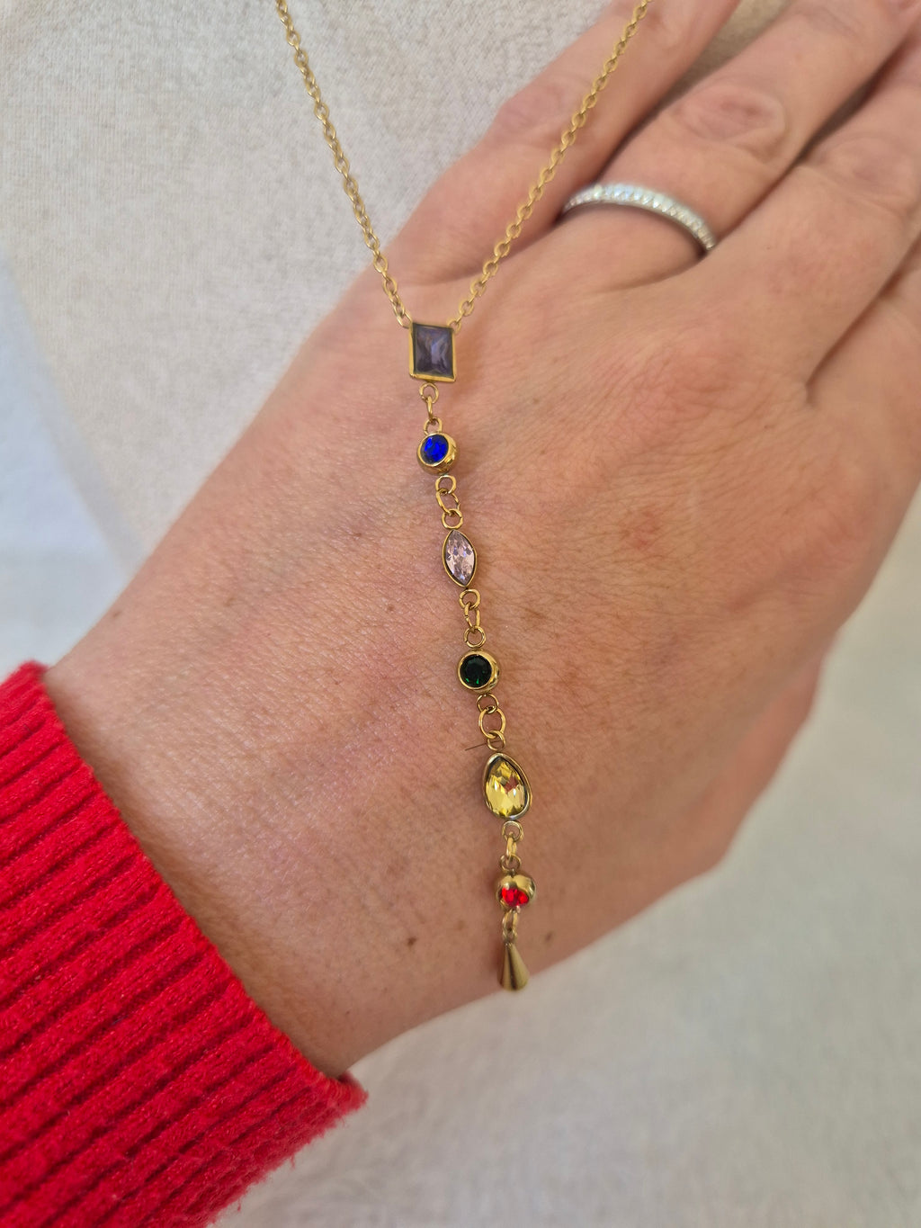 Collier Y strass multicolores
