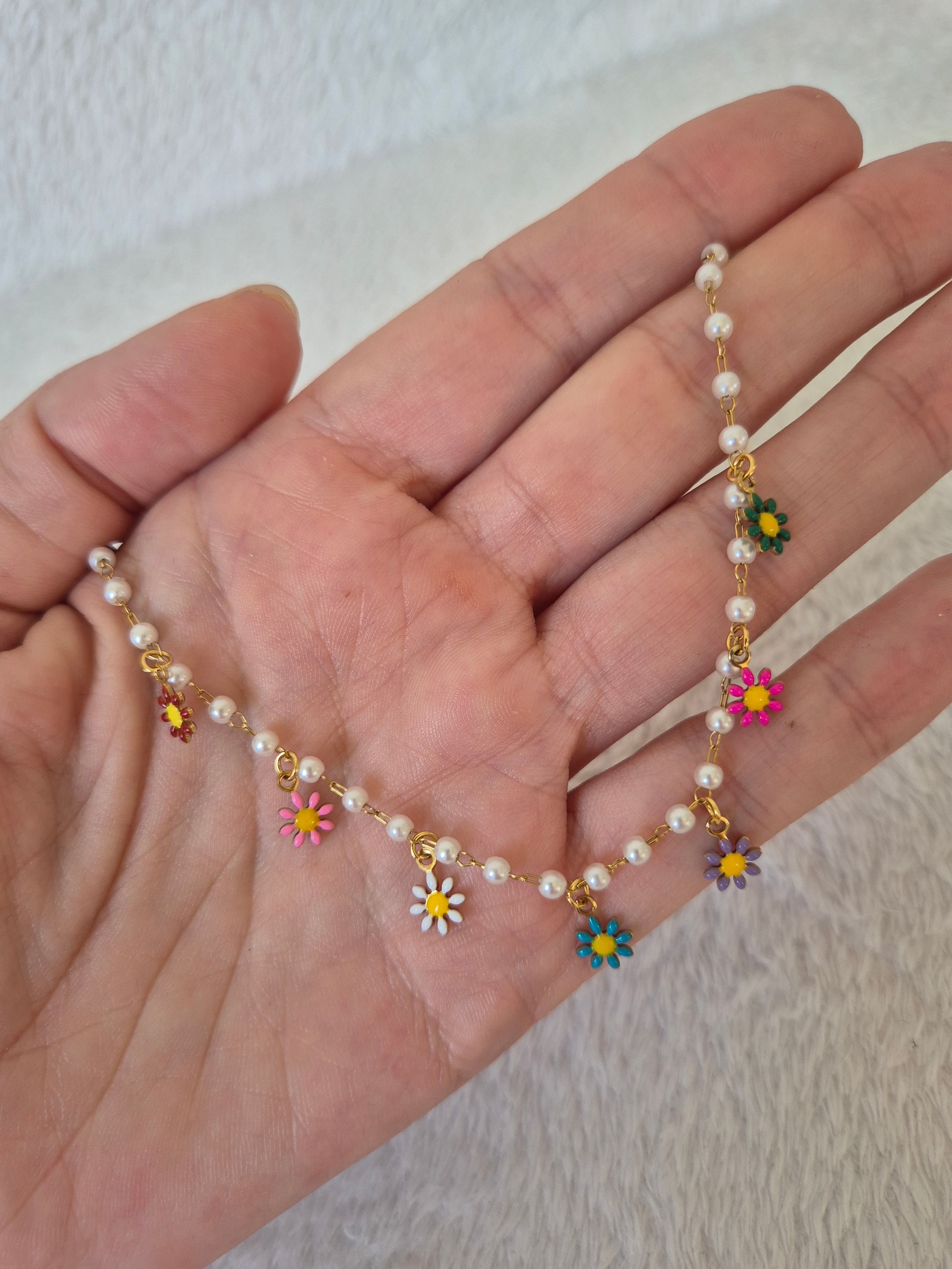 Bracelet de cheville fleurs multicolores