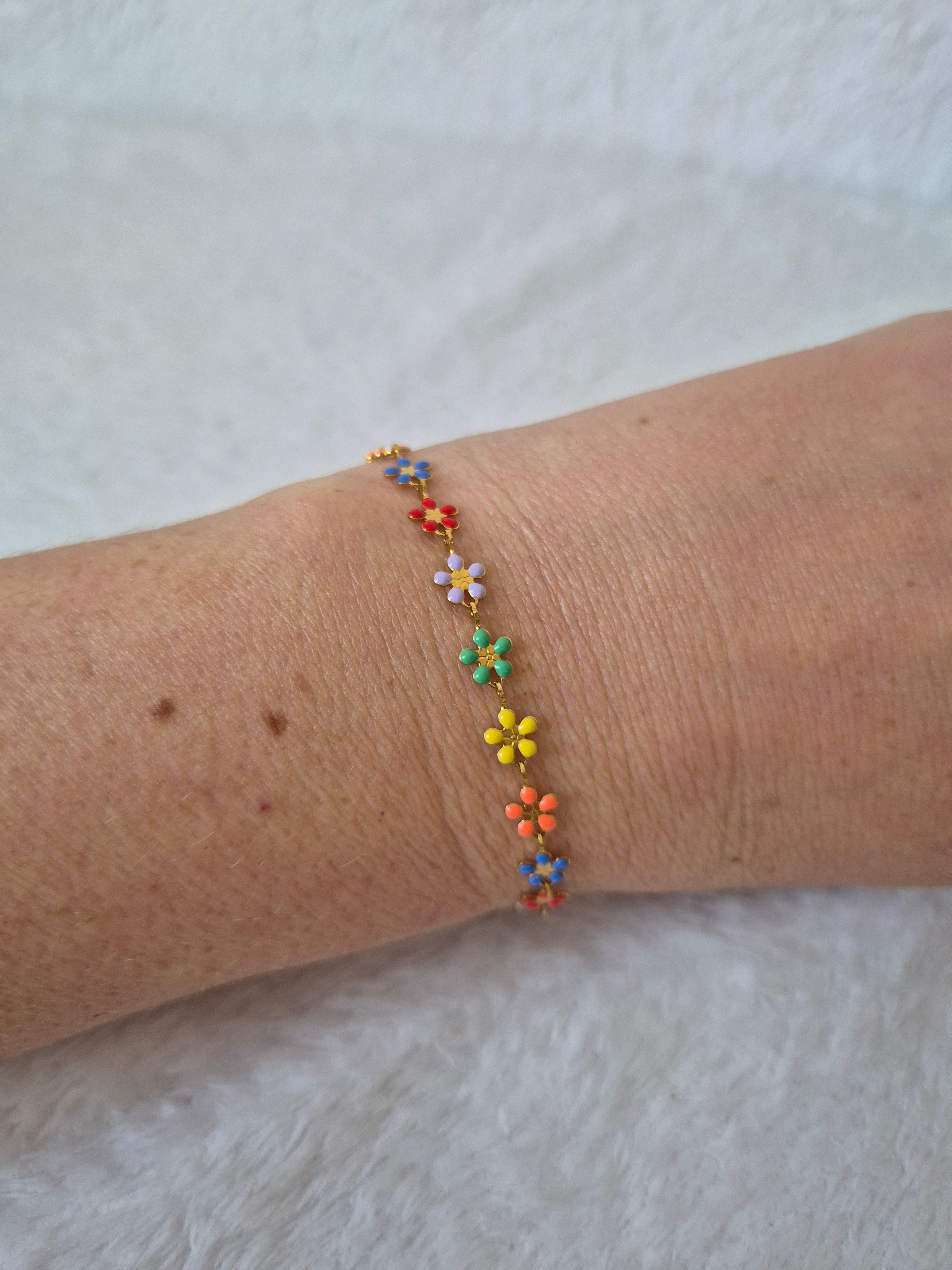 Bracelet fleurs multicolores