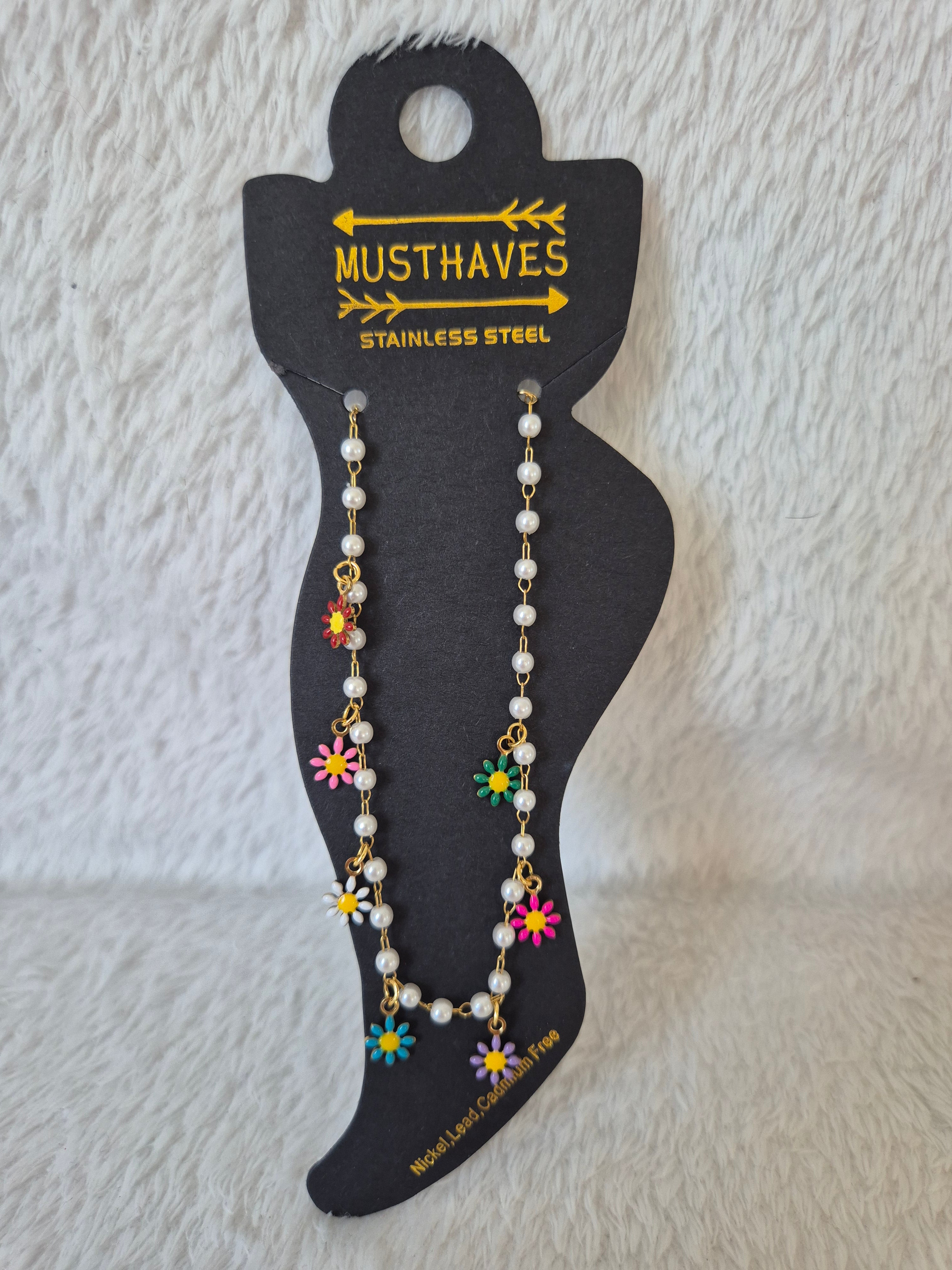 Bracelet de cheville fleurs multicolores